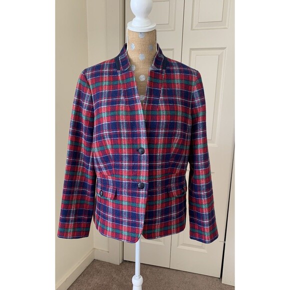 Talbots Wool Blend Royal Stewart Plaid Blazer Lined w/ Pockets Sz 12 Equestrian - Picture 1 of 15